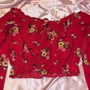 Cute flower long sleeve off the shoulder blouse